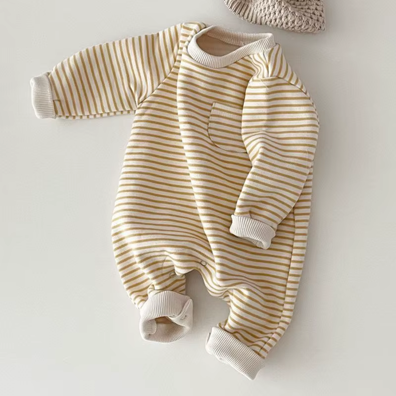Snuggle Stripes – Fleece-Lined Striped Romper for Babies