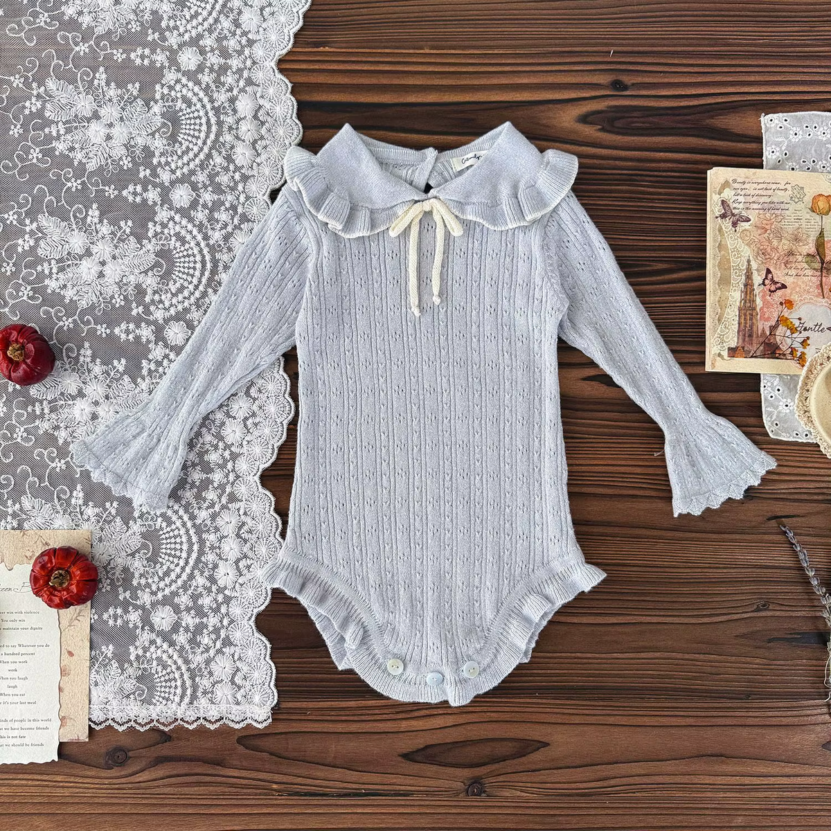 LilyLuxe™ Knitted Baby Girl Jumpsuit – Elegant Lotus Collar Sweater Romper for Spring & Autumn