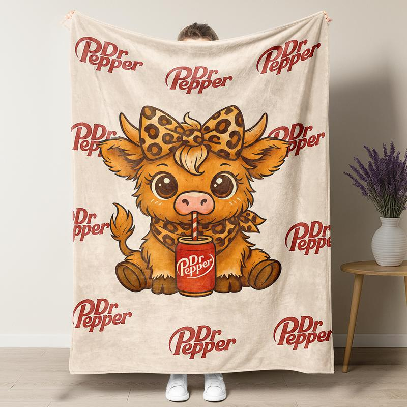 Cartoon Cute Highland Cow Pattern Blanket, Dr Pepper Soft Warm Throw Blanket, Air-Conditioned Room Blanket, Warm Nap Blanket for Home Office Travel Camping,Best Christmas Gifts