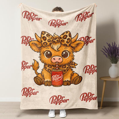 Cartoon Cute Highland Cow Pattern Blanket, Dr Pepper Soft Warm Throw Blanket, Air-Conditioned Room Blanket, Warm Nap Blanket for Home Office Travel Camping,Best Christmas Gifts