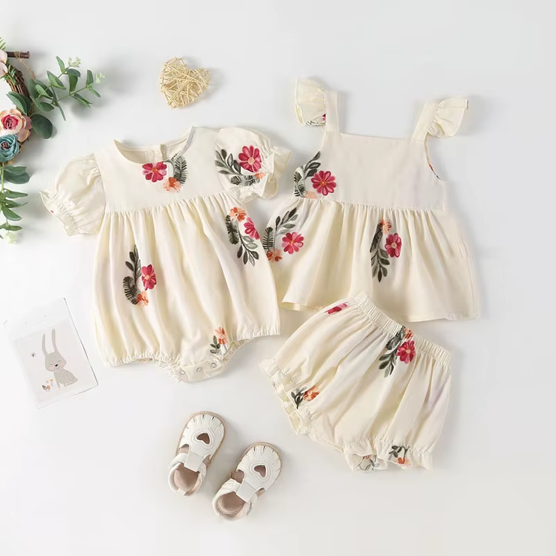 Blossom Breeze – 2-Piece Floral Puff Sleeve Bodysuit & Shorts Set