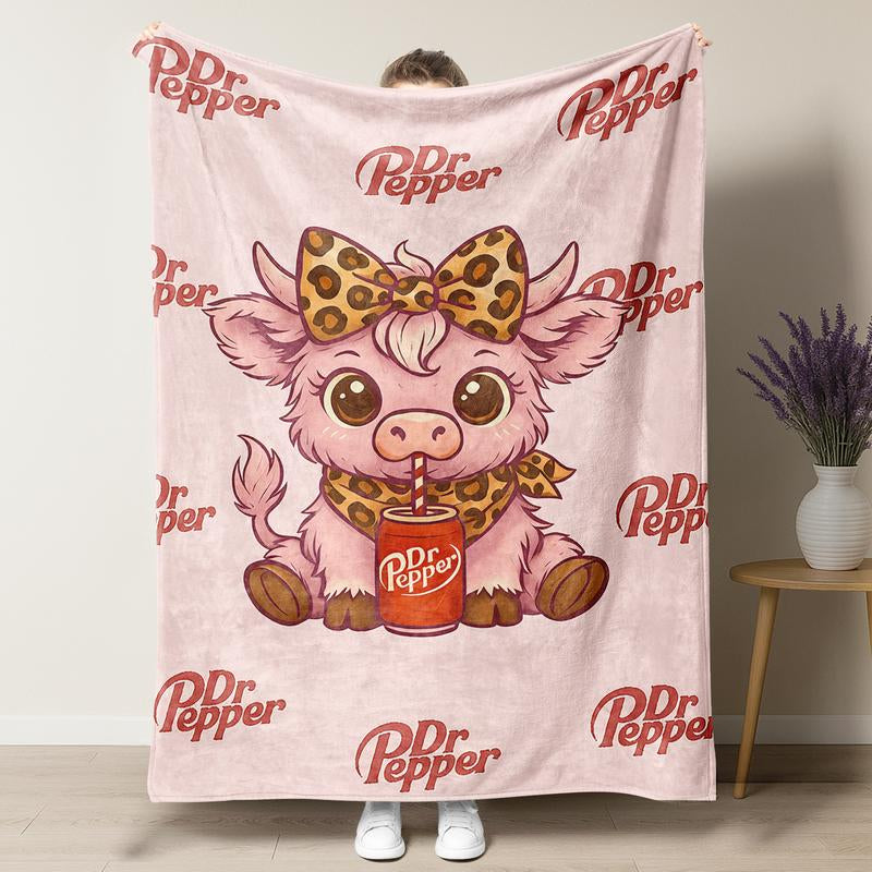Cartoon Cute Highland Cow Pattern Blanket, Dr Pepper Soft Warm Throw Blanket, Air-Conditioned Room Blanket, Warm Nap Blanket for Home Office Travel Camping,Best Christmas Gifts