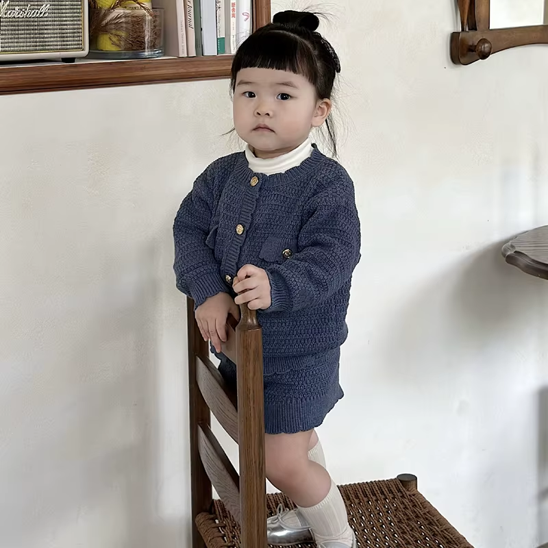 CozyChic – Knit Cardigan & Shorts Set for Toddler Girls