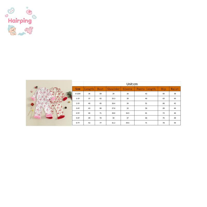 Toddler Girls Christmas Pajamas Sets, Candy Cane and Bow Pattern Feather Edge Lapel Long Sleeve Tops Elastic Waist Pants