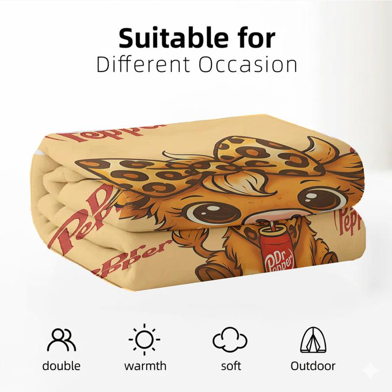 Cartoon Cute Highland Cow Pattern Blanket, Dr Pepper Soft Warm Throw Blanket, Air-Conditioned Room Blanket, Warm Nap Blanket for Home Office Travel Camping,Best Christmas Gifts