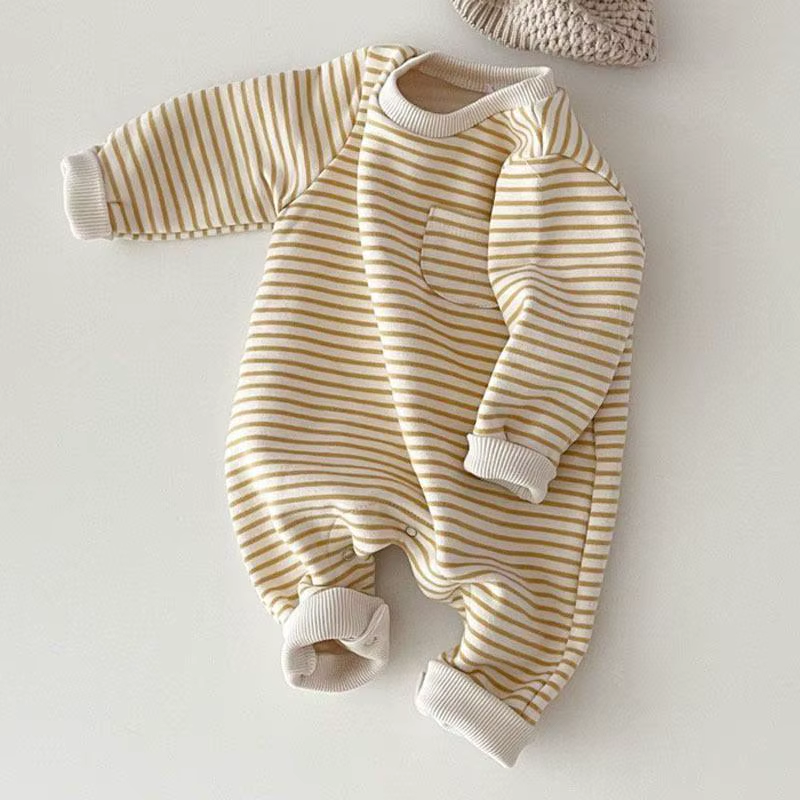 Snuggle Stripes – Fleece-Lined Striped Romper for Babies