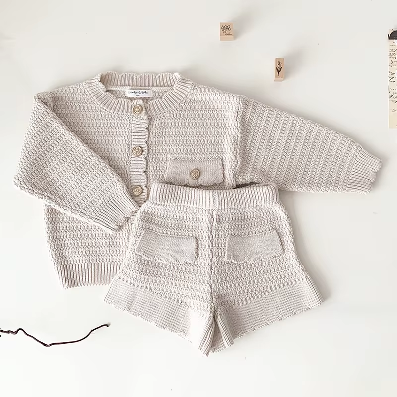 CozyChic – Knit Cardigan & Shorts Set for Toddler Girls