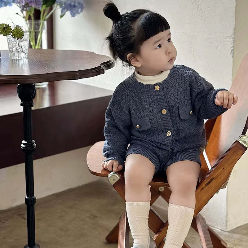 CozyChic – Knit Cardigan & Shorts Set for Toddler Girls