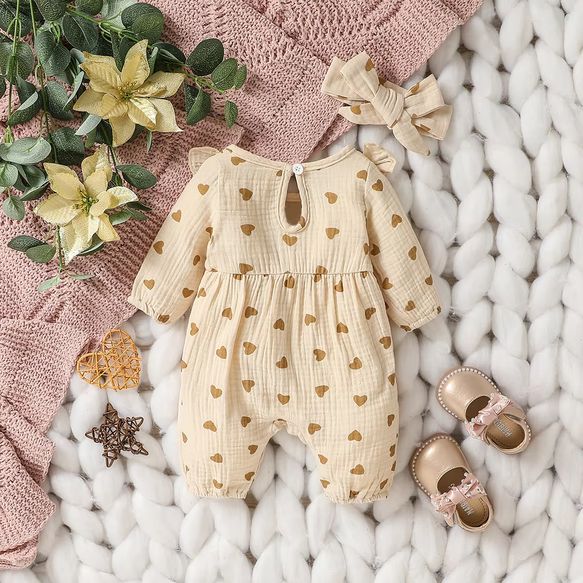 Sweetheart Days – Baby Girl Summer Cotton Jumpsuit with Bowknot & Love Print