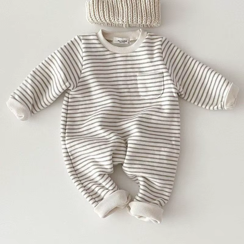 Snuggle Stripes – Fleece-Lined Striped Romper for Babies