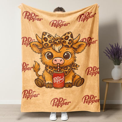 Cartoon Cute Highland Cow Pattern Blanket, Dr Pepper Soft Warm Throw Blanket, Air-Conditioned Room Blanket, Warm Nap Blanket for Home Office Travel Camping,Best Christmas Gifts
