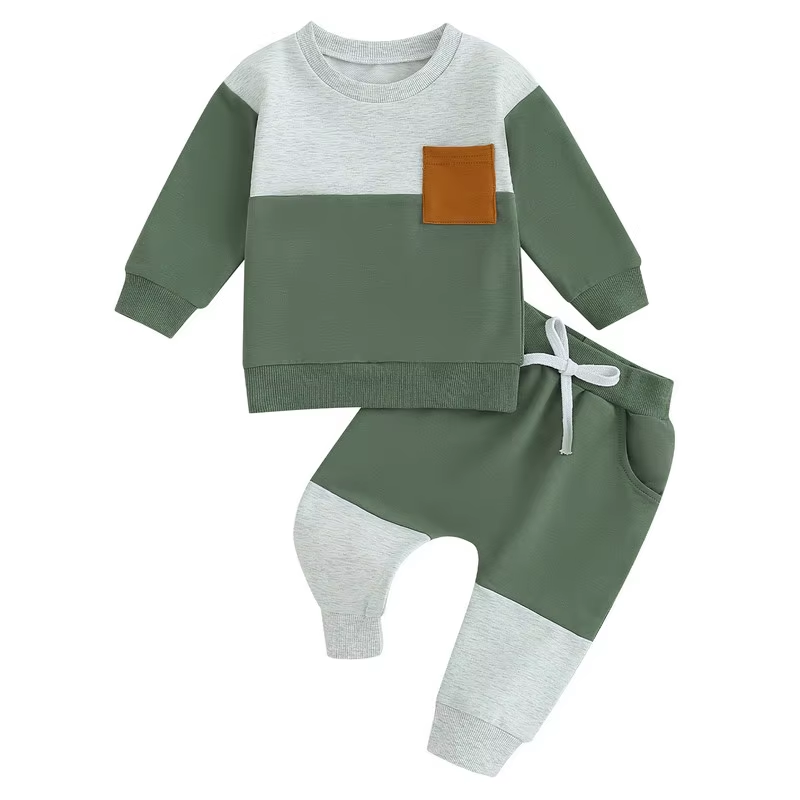 Chic Little Gentleman: Baby Boy Contrast Color Pant Set – Cozy Spring & Autumn Style