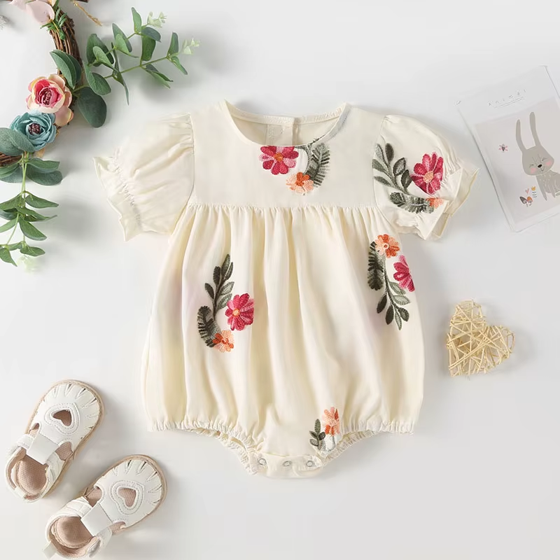 Blossom Breeze – 2-Piece Floral Puff Sleeve Bodysuit & Shorts Set