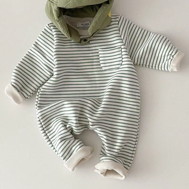 Snuggle Stripes – Fleece-Lined Striped Romper for Babies